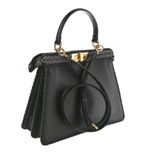 Interlace Satchel Crossbody Bag with Architectural Design Black Gold